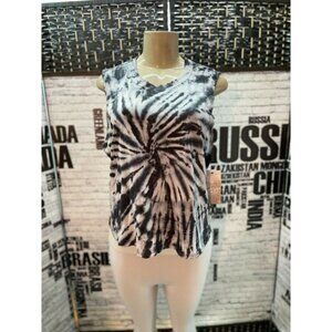 Sage L Black Tie-Dye Crew Neck Tank Top